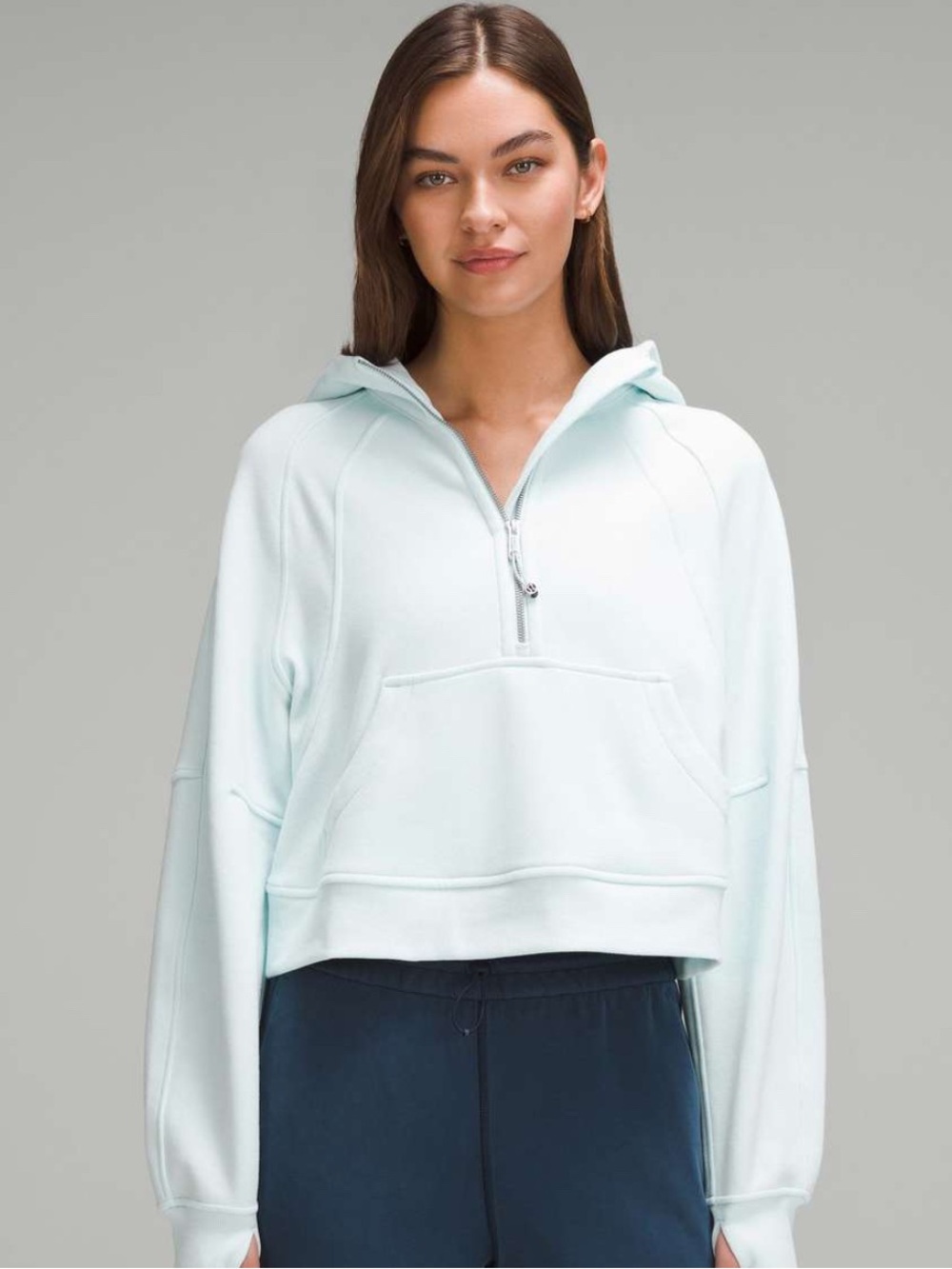 lululemon athletica Pale Aqua Cropped Half-Zip Hoodie